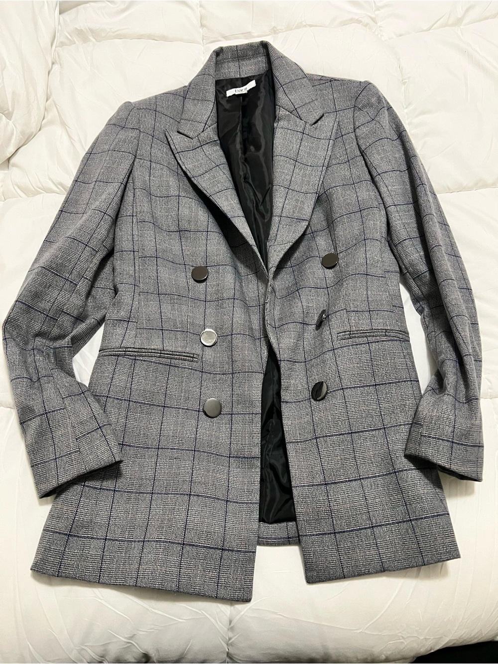 Bar III Gray Plaid Double-Breasted Blazer